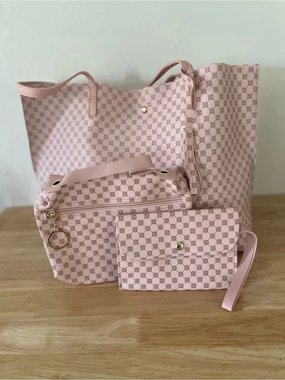 Pink Patterned Tote Bag Set - Women's 3-Piece Carry Set
